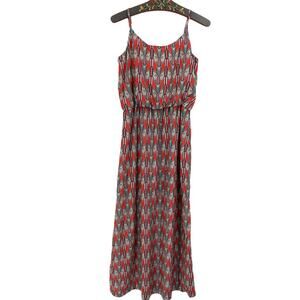 A Byer Maxi Dress Size Large Red Geometric Print Spaghetti Straps